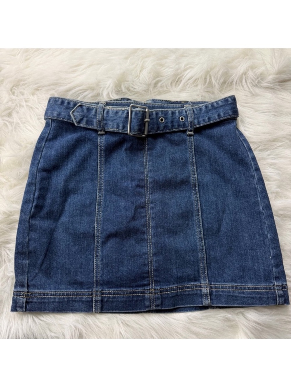 Denim belted mini skirt